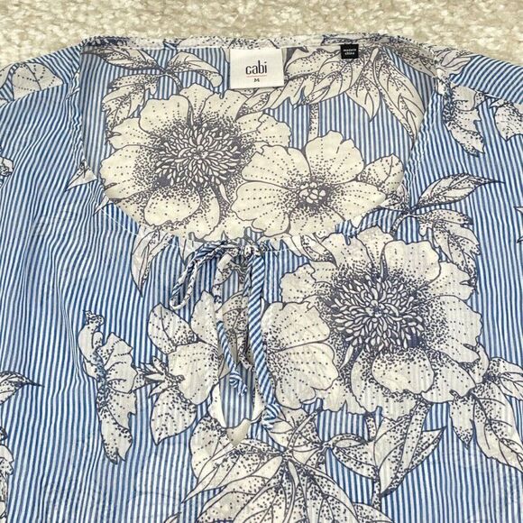 Cabi Sirena Floral Striped Dolman Blouse Top Sheer - Picture 7 of 10